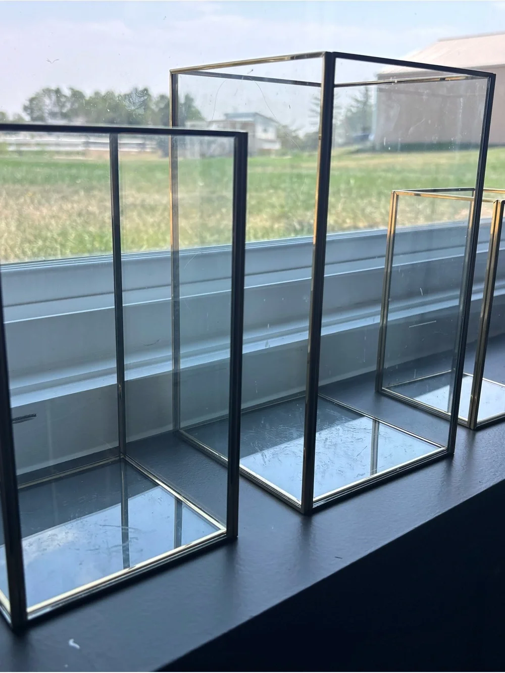 Set of 3- Nesting Glass and Metal Lantern Boxes - Candle Holders